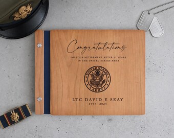 Custom Engraved Military Retirement Guest Book, Retirement Gift for Service Member, Army Retirement Memory Book, Custom Gift for Coworker