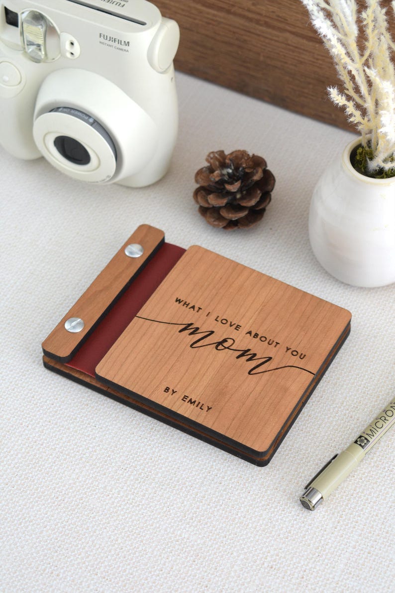 Letters To Mom Journal, Personalized Mothers Day Gift, Wooden Photo Album, Birthday Gift for Mom, Scrapbook for Mom, Memory Journal Keepsake