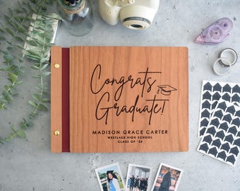 Congrats Graduate Photo Album, Class of 2026 Graduation Guest Book, Personalized Wooden Engraved, Polaroid Photo Memory Book