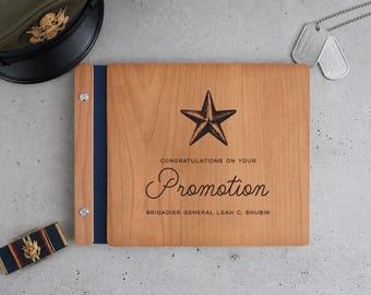 Custom Wooden Engraved Promotion Guest Book, Military Promotion Gift, Personalized Retirement Book, Custom Gift for Coworker