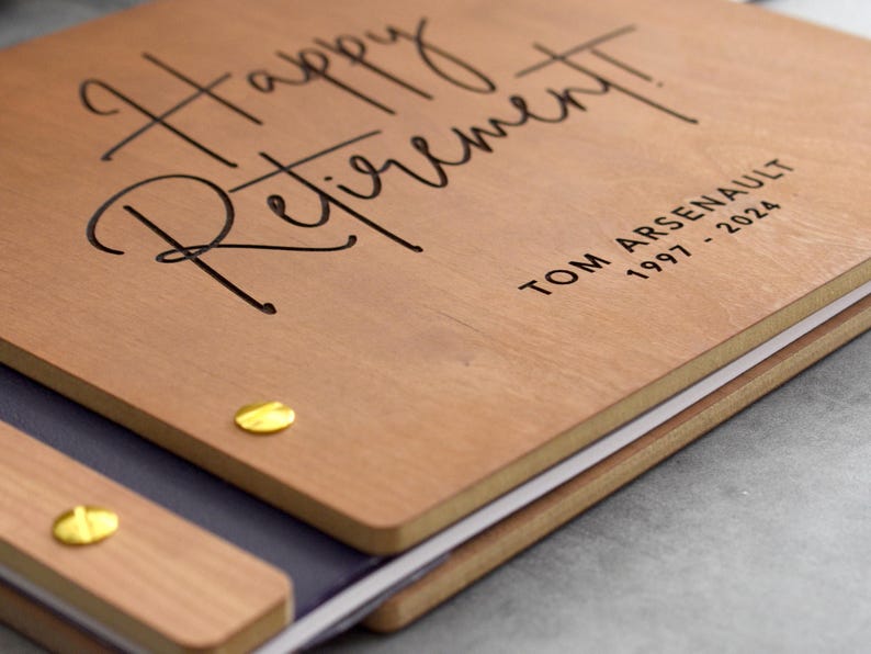 Happy Retirement Memory Book, Personalized Retirement Gift for Him or Her, Wooden Album, Sign-in Photo Album, Retirement Gift for Coworker