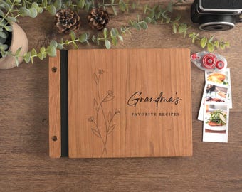 Personalized Recipe Book to Write in Your Own Recipes, Mothers Day Gift, Wooden Custom Cookbook, Rustic Kitchen Decor, Gift for Grandma