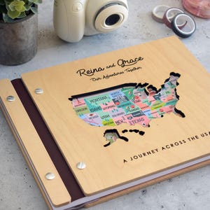 USA Map Adventure Book, US Travel Map Scrapbook Gift for Him, 50 States Travel Journal, Gift for Traveler, Unique Christmas Gift for Her