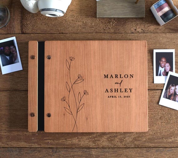 Wooden Wedding Guest Book, Wooden Guestbook, Personalized Wedding Book, Polaroid Guest book, Wedding Gift, Engagement Gift
