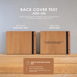 two wooden back cover books with text on them, placed on a wooden surface.