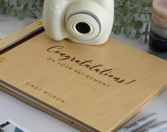 Libro Ospiti In Legno Personalizzato Per Pensionamento, Con Incisione Laser, 30 Pagine Bianche E Penna Inclusa, Regalo Unico E Indimenticabile