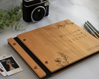 Wooden Wedding Guest Book - Personalized Laser Engraved, Perfect for Photos and Heartfelt Messages, Photobooth, Photo Album, Wedding Album