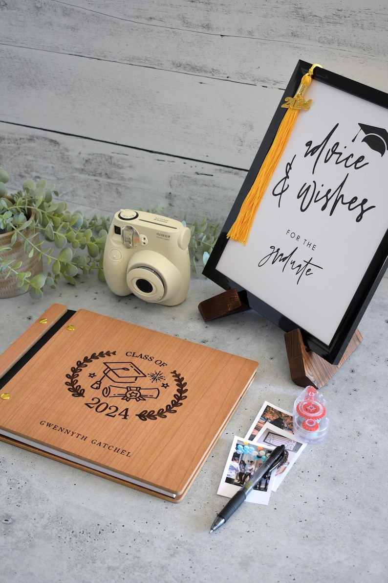 2024 Graduation Party Guest Book High School College Gift for Her Him Graduate Photo gold black Guest Book Album, Graduation Scrapbook