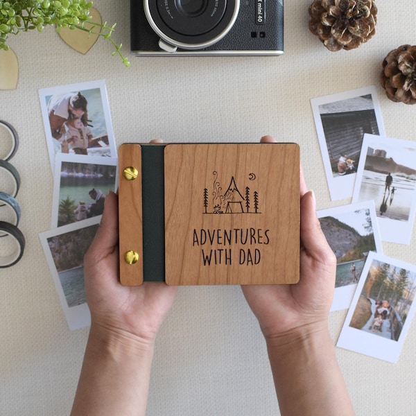 Anpassad mini-fotobok för fars dag - handgjord träomslag, personlig present till pappa