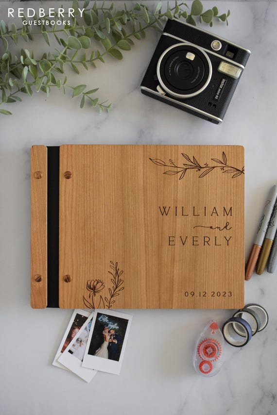 Wooden Wedding Guest Book - Personalized Laser Engraved, Perfect for Photos and Heartfelt Messages, Photobooth, Photo Album, Wedding Album