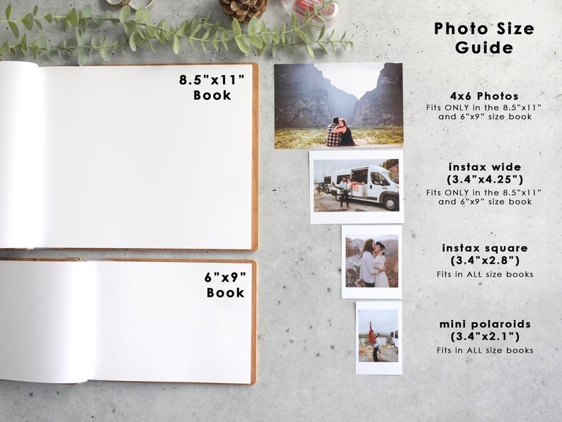 a photo size guide for a wedding album