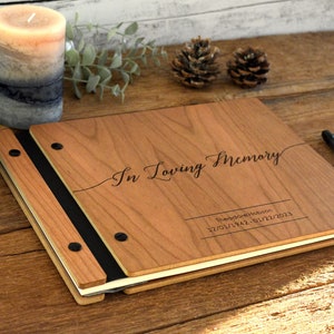 Elegant Personalized Funeral Guest Book - Handcrafted Wood, Acid-Free Pages, UV Protection. Lasting Memorial Keepsake.