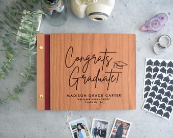 Congrats Graduate Photo Album, Class of 2026 Graduation Guest Book, Personalized Wooden Engraved, Polaroid Photo Memory Book