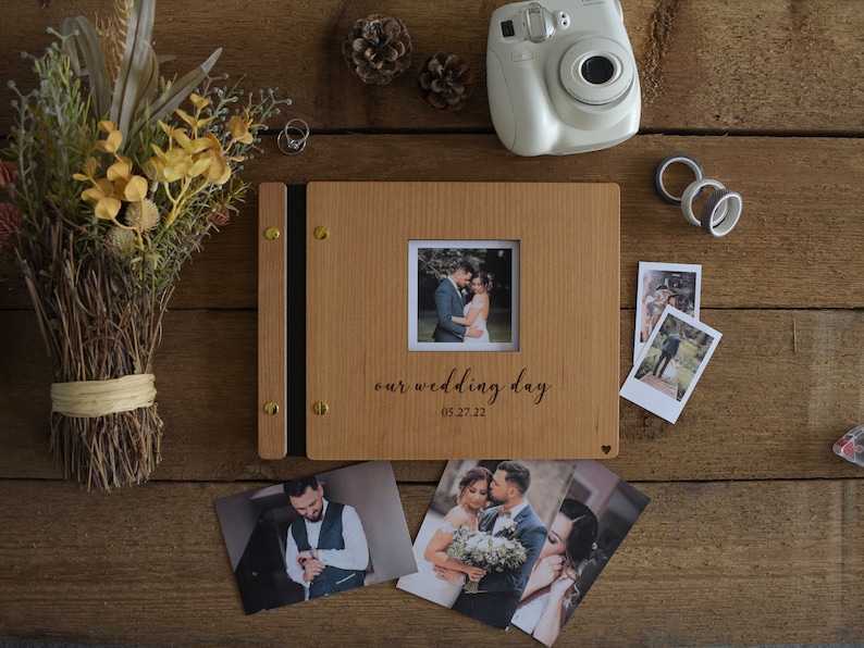 Wedding Guest Book Polaroid Guest Book Photobooth Album Wooden Guest Book Personalized Photo Album Wedding Album image 1