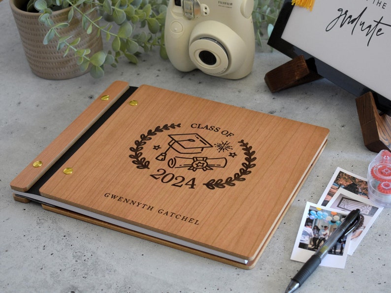 2024 Graduation Party Guest Book High School College Gift for Her Him Graduate Photo gold black Guest Book Album, Graduation Scrapbook