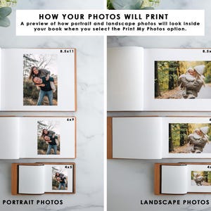 The image is a collage of four different portrait and landscape photos, each with a corresponding size and description.