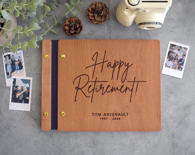 Happy Retirement Memory Book, Personalized Retirement Gift for Him or Her, Wooden Album, Sign-in Photo Album, Retirement Gift for Coworker