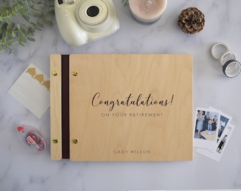 Libro de Jubilación Personalizado - Libro de Visitas de Madera con Portada Grabada - Recuerdo "¡Felicidades por tu Jubilación!"