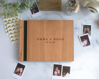Custom Wooden Engraved Wedding Guest Book, Minimalist Wedding Album, Polaroid Photo Guestbook, Wedding Reception Guest Book