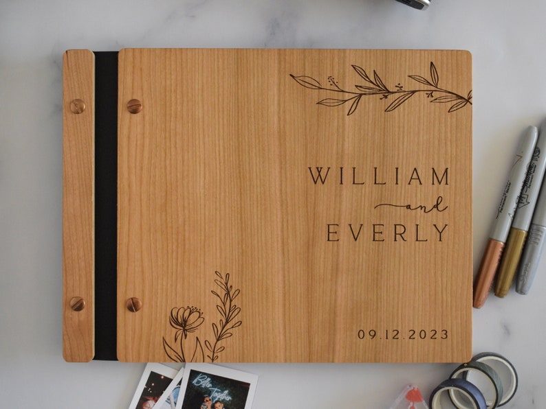 Wooden Wedding Guest Book Personalized Laser Engraved, Perfect for Photos and Heartfelt Messages, Photobooth, Photo Album, Wedding Album image 1