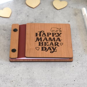 Celebrate Mothers Day with a custom-engraved Mama-Bear wooden photo book – a gift of love.