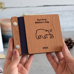 2024 Mothers Day memory book, an engraved wooden treasure for new moms and their little ones.