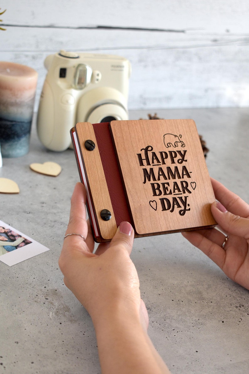 Happy Mama-Bear Day engraved photo book – a unique keepsake for mothers to treasure.