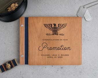 Personalized Wooden Engraved Military Promotion Guest Book, Promotion Gift, Retirement Memory Book, Custom Gift for Coworker