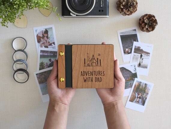 Custom Father's Day Mini Keepsake Photo Book - Handcrafted Wooden Cover, Personalized Gift for Dad