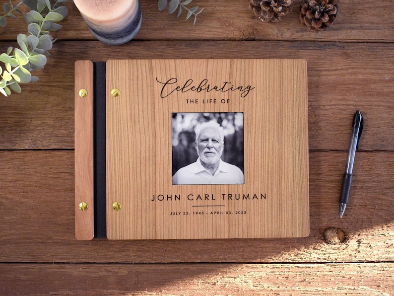 Funeral Guest Book for Memorial Service - in Loving Memory Guest Book Celebration of Life Guest Book wooden elegant Hardcover Guest Sign in Book for Funeral Service