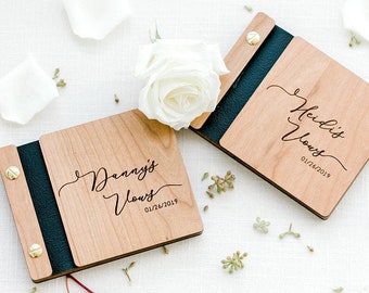 Vow Books Livret de vœux de mariage en bois personnalisé, ensemble de livres de vœux pour lui et elle, renouvellement de vœux – Livre unique ou lot de 2 livres – 11,4 x 14 cm