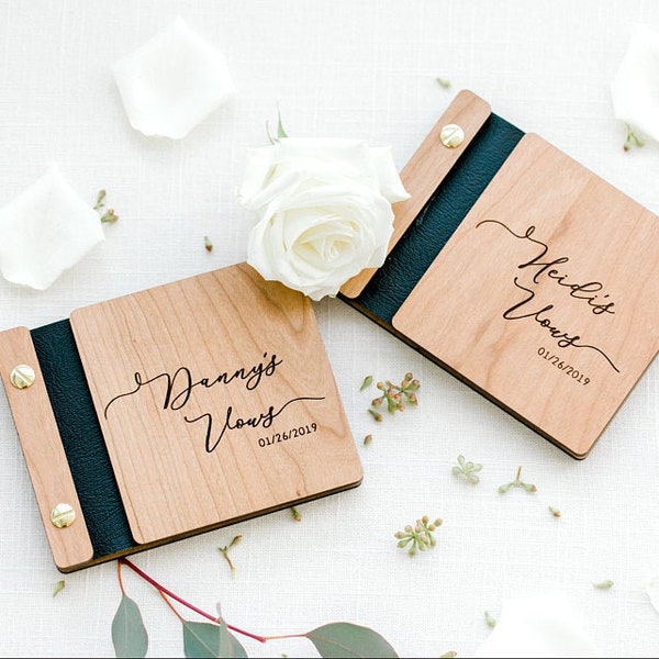 Vow Books Wooden Wedding Vow Booklet Personalized Vow Book Set His and Her Vow Books Vow Renewal - Single book, or 2 Book Set - 4.5" x 5.5"