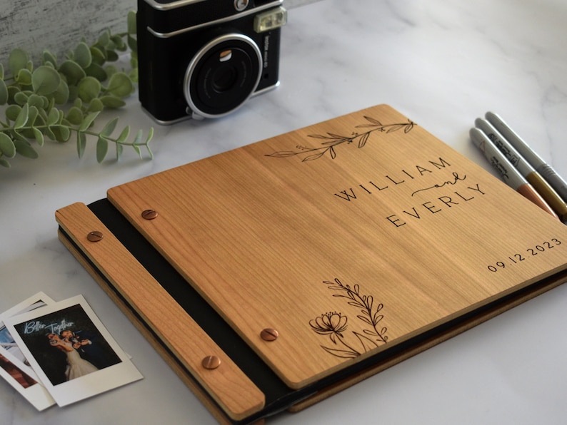 Wooden Wedding Guest Book Personalized Laser Engraved, Perfect for Photos and Heartfelt Messages, Photobooth, Photo Album, Wedding Album image 1