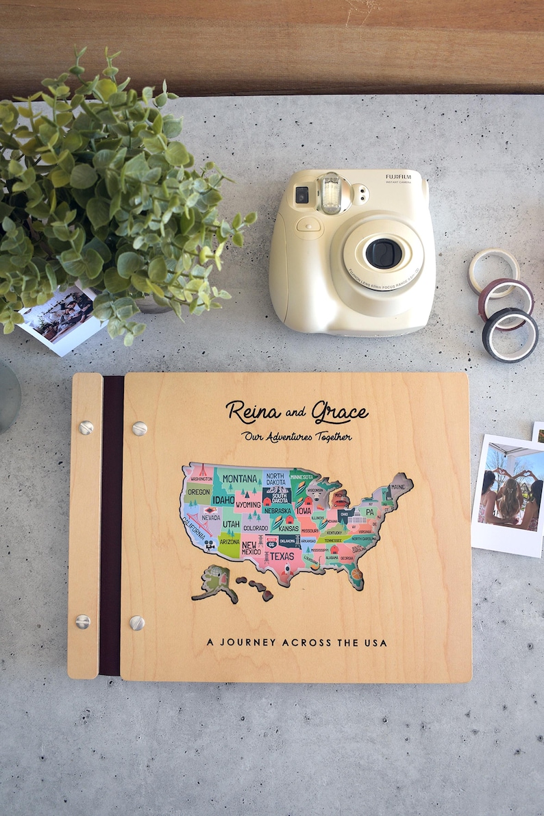 USA Map Adventure Book, US Travel Map Scrapbook Gift for Him, 50 States Travel Journal, Gift for Traveler, Unique Christmas Gift for Her