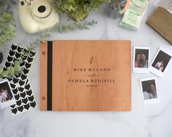 Custom Engraved Wooden Wedding Guest Book, Polaroid Photo Wedding Album, Wedding Keepsake & Anniversary Memory Book