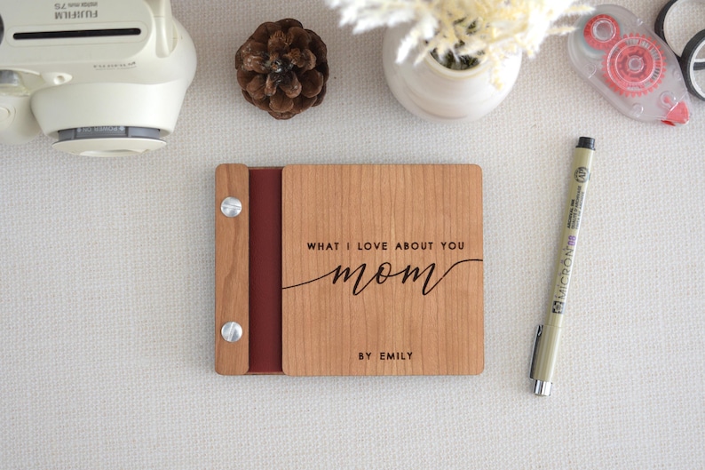 Letters To Mom Journal, Personalized Mothers Day Gift, Wooden Photo Album, Birthday Gift for Mom, Scrapbook for Mom, Memory Journal Keepsake