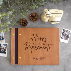 Happy Retirement Memory Book, Personalized Retirement Gift for Him or Her, Wooden Album, Sign-in Photo Album, Retirement Gift for Coworker