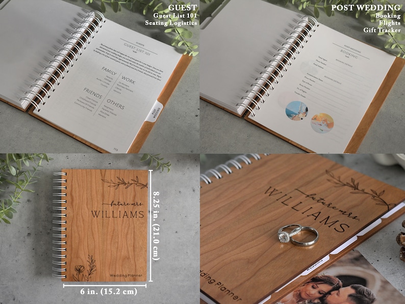 Our Wedding Planner Book Custom Wooden Wedding Planner Hard Cover Book Best Friend Wedding Gift to Bride Bridal shower gift image 8