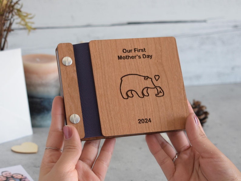 Capture the start of a journey with a wooden keepsake book for your first Mothers Day together.