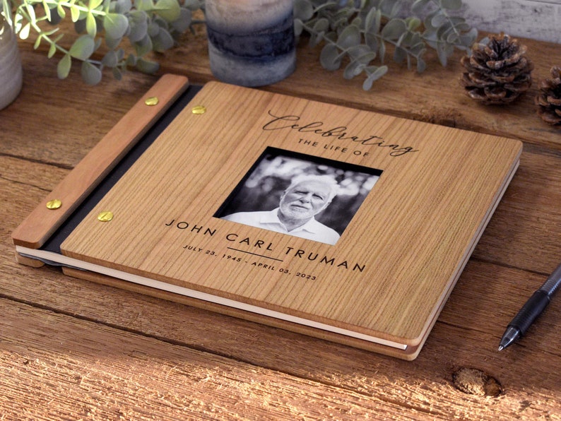 Funeral Guest Book for Memorial Service - in Loving Memory Guest Book Celebration of Life Guest Book wooden elegant Hardcover Guest Sign in Book for Funeral Service