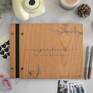 Personalized Retirement Gift, Wooden Guest Book with Custom Engraved Cover, &quot;Congratulations on your Retirement!&quot; Keepsake, Retirement Party