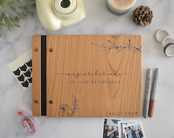 Personalized Retirement Gift, Wooden Guest Book with Custom Engraved Cover, "Congratulations on your Retirement!" Keepsake, Retirement Party