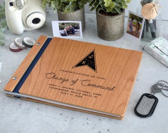 Personalized Promotion Guest Book, Custom Wooden Engraved Retirement Memory Book, Custom Gift for Coworker,  Military Promotion Photo Album