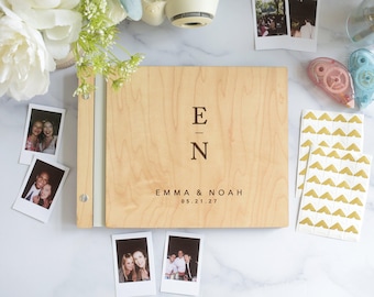 Personalized Engraved Wooden Wedding Guest Book, Polaroid Photo Guestbook, Wedding Reception Guest Book, Wedding Album