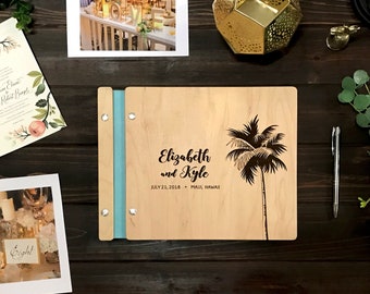 Tropical Wedding Guest Book Wooden Beach House Book Florida Beach house, Air BNB Vacation home sign book gift