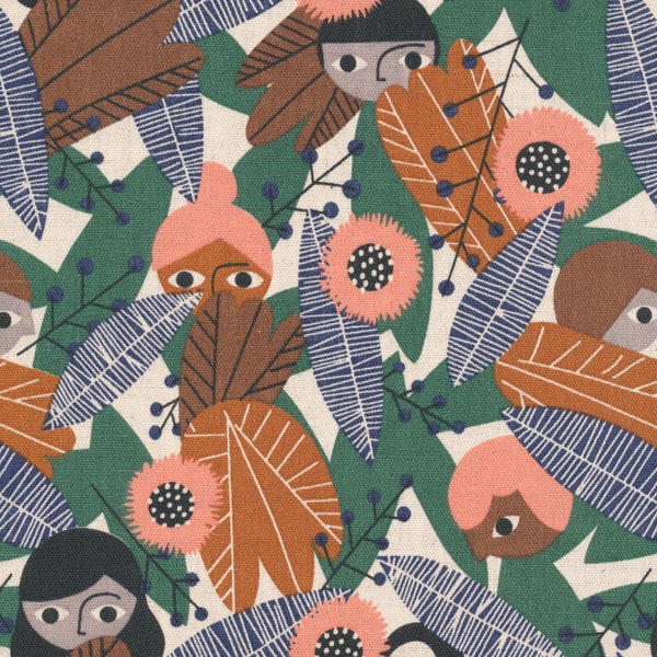 Cloud9 Organic Fabrics - Wild Wonder - Plant Peeps by Meenal Patel - 1 yard - Organic Cotton and Linen Blend