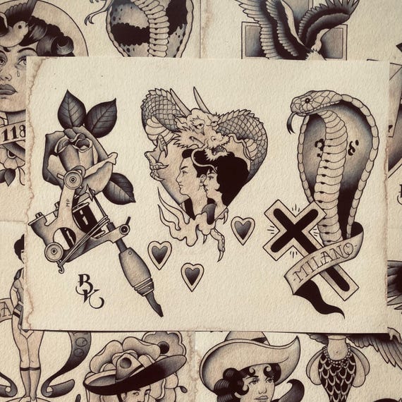 Tattoo Flash Set 69 by Brian Kelly. 5 Sheets - Etsy Canada