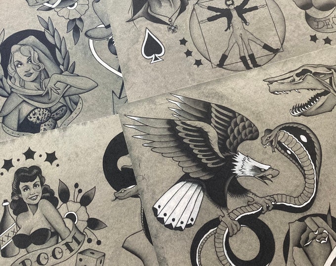 Shades of Grey No.3 Tattoo Flash Set 60 by Brian Kelly. 4 Sheets.