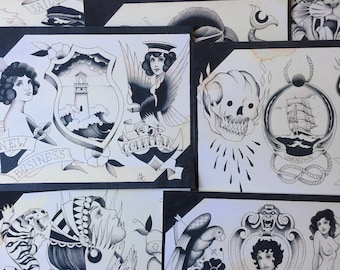 Shades of Grey No.2 Tattoo Flash Set 36 by Brian Kelly.  9 Sheets.