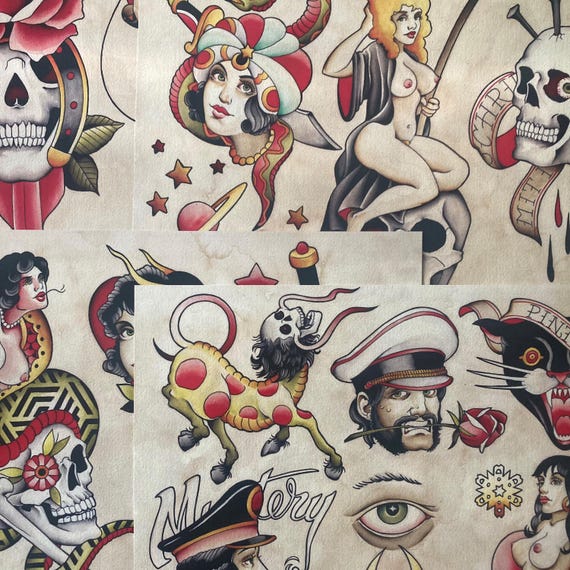 Tattoo Flashset 65 by Brian Kelly. 4 Sheets. - Etsy